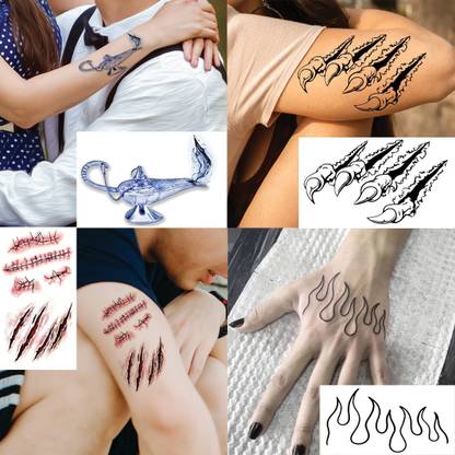voorkoms Helloween Temporary Tattoos Body Cuts, Monster Claw , Fire For Men or Women