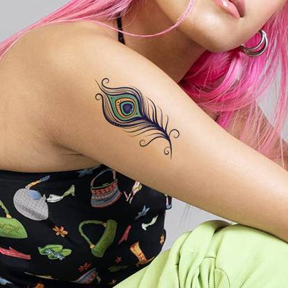 stylizeink Peacock Feather Tattoo Waterproof, Realistic Look, No Adhesive, No Reflection