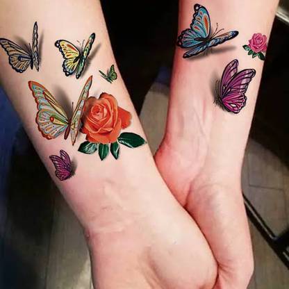 TATMODS 3D Butterfly With Rose Tattoo Waterproof Temporary Tattoo Girls Womans