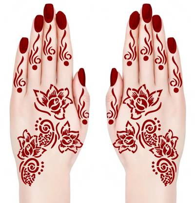 TATMODS 2Pcs Rose Mehndi Design with Flower Henna Temporary Tattoo For Women Girl