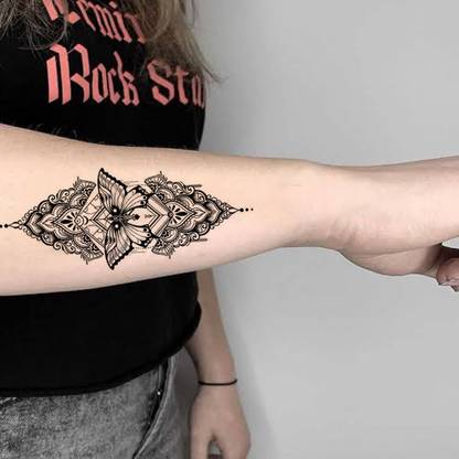 TATMODS Black Butterfly Mandala Temporary Tattoo Waterproof Tattoo For Men and Woman