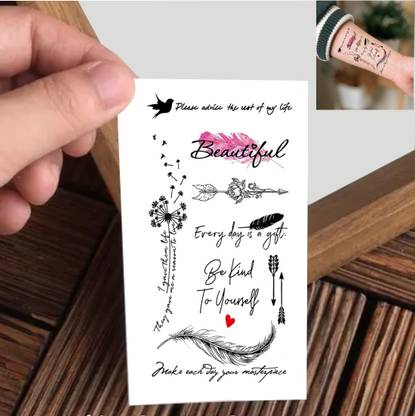 Vanvati Decorated Quote With Feather, Bird And Arrow Temporary Tattoo