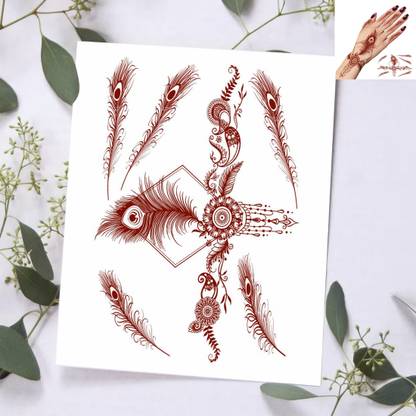 Vanvati Mandala Peacock Feather Henna Mehndi Temporary Tattoo For Male And Female Tattoo