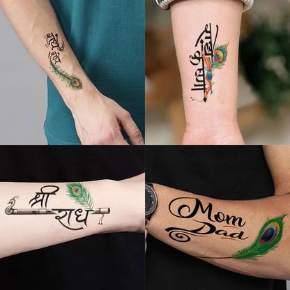 ऑडर्शक Radhe radhe Krishna Design Combo Pack of 4 Men Women Temporary Tattoo