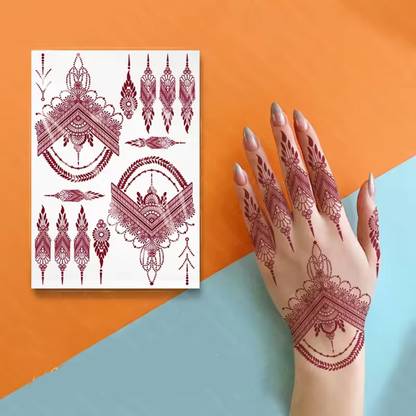 voorkoms Triangle Shape With Flower Mandala Mehndi Termporary Tattoo