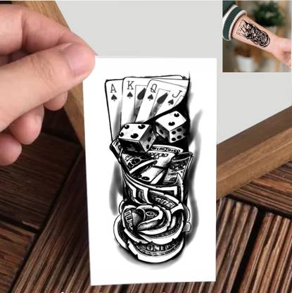 Vanvati Black And White Rose With Dice And Money Temporary Tattoo