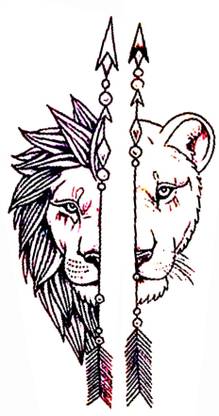 voorkoms Lion and Lioness on arrow for two hands tattoo