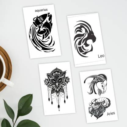 Ordershock Aquarius, Leo, Aries And Black Owl Tribal Design Temporary Tattoo Sticker