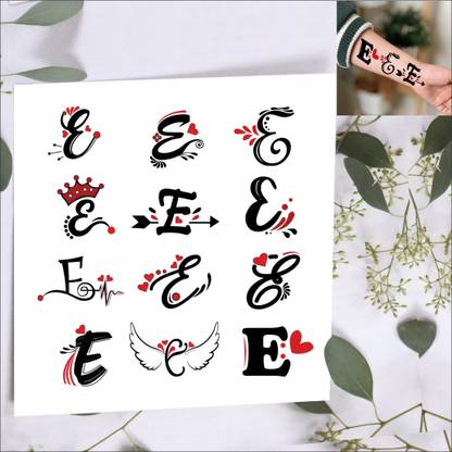 Vanvati E Letter With Wings And Heart Temporary Tattoo