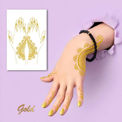 voorkoms Artistic & Stiles Full Hand Half Heart Golden Color Mehndi Design For Back Hand