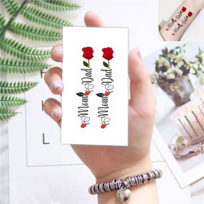 Temporary Tattoowala Mom Love Dad With Rose Tattoo For Male And Female Waterproof