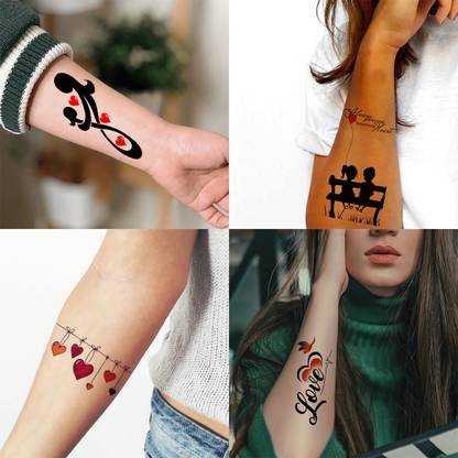 surmul Surmul Love Cute Girl Boy Designs Pack 4 Temporary Tattoo (2x4 Inch)