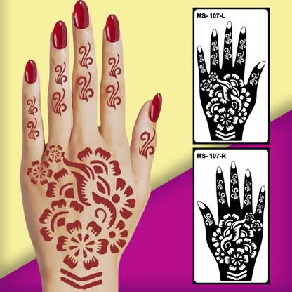Vanvati Back Hand Henna Mehndi Stencil Sticker Left & Right Hand Design Set