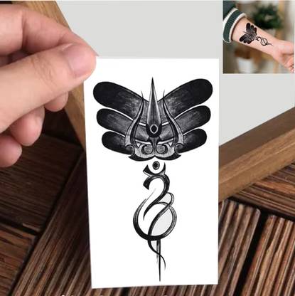 Vanvati Black And White OM With Trishul And TilakTattoo Sticker