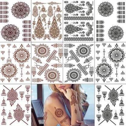 HapsHenna 10 Sheet Floral Tattoo Sticker Large Temporary Tattoo for Women