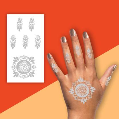 Ordershock Artistic & Stiles Full Hand Half Heart Silver Color Mehndi Design For Back Hand