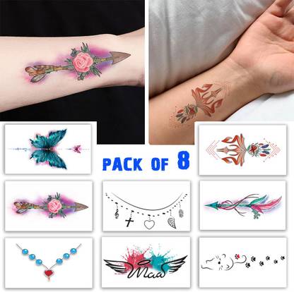 Temporary Tattoowala Temporary Tattoowala New Design Tattoo Combo Temporary Tattoo Pack of 8