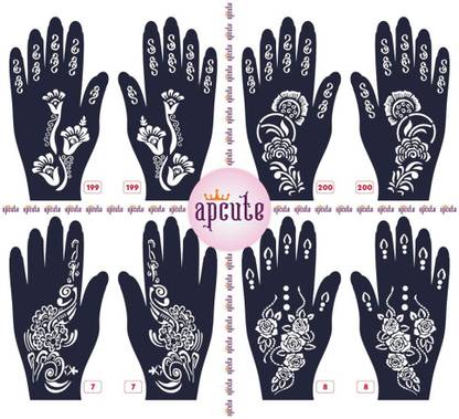 APCUTE mehandi stencils Combo Set of 8 pc | Mehandi Stencil Stickers for Full Hand
