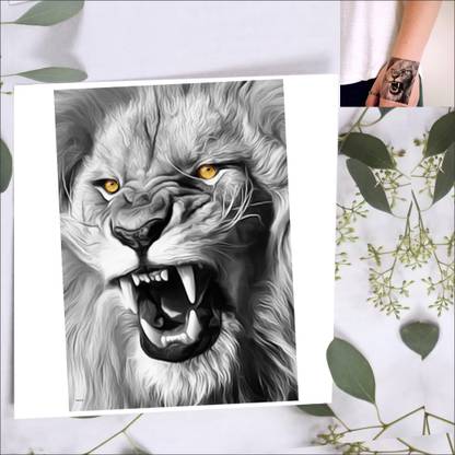 surmul Black And White Roarin Lion Temporary Sticker Tattoos,