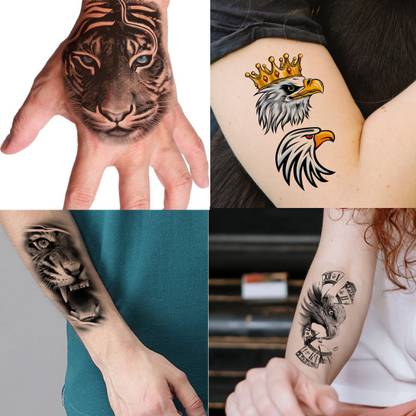 surmul Lion and Eagle Design Combo Pack of 4 Waterproof Men Women Temporary Tattoo