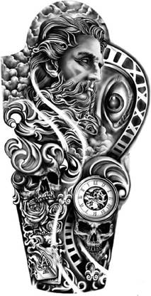 S.A.V.I Temporary Tattoo Stickers, Devil Man Face Ancient Clock Evil Eye Tatto