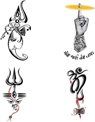 voorkoms Mahadev , Vishnu Chakra Temporary Tattoos For Men or Women Pack of 4 .