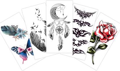 S.A.V.I Pack of 5 Waterproof Temporary Tattoo Stickers For Men & Women