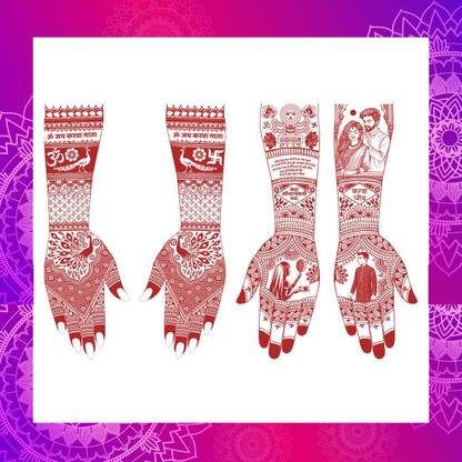 komstec Beautiful Bridal Mehndi with Peacocks, Love Couple, & Karwa Chauth Ritual