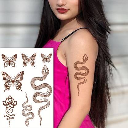 TATMODS Snake Butterfly Lotus Henna Temporary Waterproof Body Tattoo For Women Girls