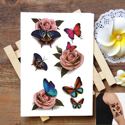 voorkoms Rose With Butterfly Temporary Tattoo Sticker For Mala And Female Tattoo Sticker