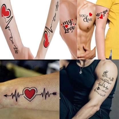 Ordershock Ordershock Red heart Line Designs Pack 4 Temporary Tattoo (2x4 Inch)