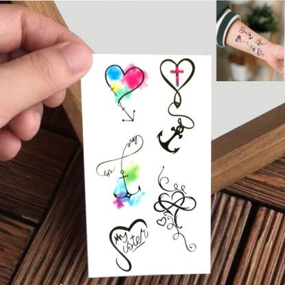 Vanvati Cross, Anchor And Arrow With Heart Tattoo Stickers For Male And Female