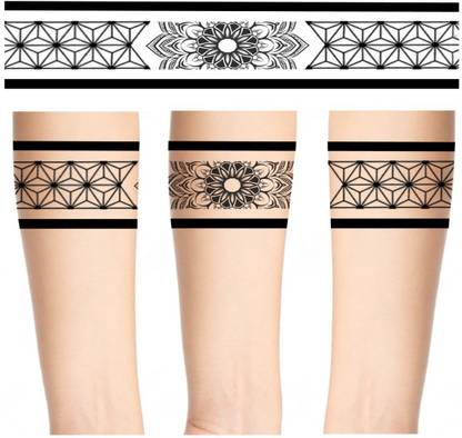 TATMODS Flower Modern Mix Black Hand Band Waterproof Temporary Body Tattoo