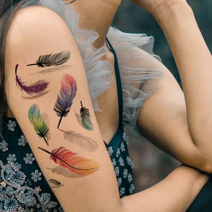 voorkoms Colourful Bird Feather Tattoo Waterproof For Boys Girls Temporary Body Tattoo