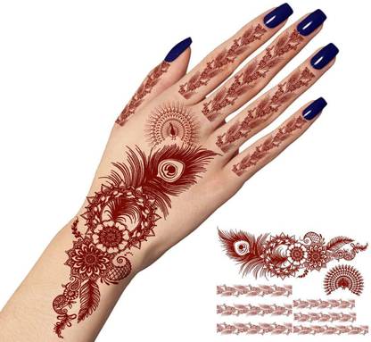 voorkoms Feather with Peacock Mehndi Tattoo Design Henna Temporary Tattoo For Women
