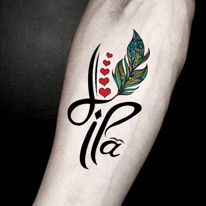 fashionoid Maa Paa With Stylish Feather & Heart Waterproof Temporary Tattoo