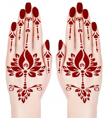 TATMODS 2Pcs Lotus Design Henna Temporary Tattoo For Women Girl