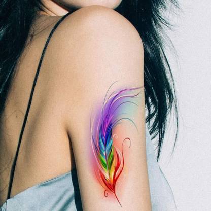 TATMODS N_Colourful Feather Temporary Tattoo For Men And Woman Body Tattoo