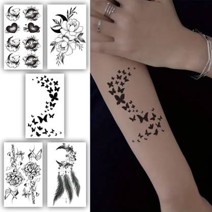 एस।ए।वी।आई 5 Sheets Waterproof Temporary Tattoo Stickers for Women & Men - 10.5x6cm Each