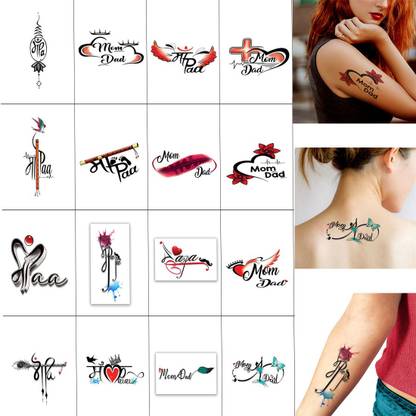 टेम्पररी टैटूवाला Temporary Tattoowala Maa Paa , Mom Dad New Design Temporary Tattoo Pack of 16