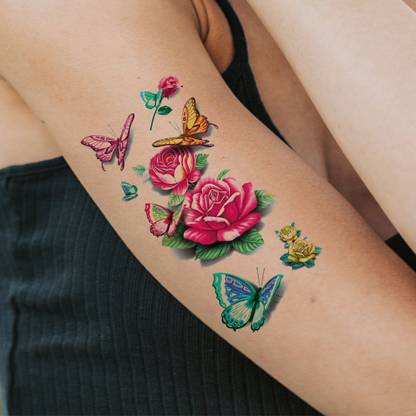 voorkoms Rose Butterfly Tattoo Waterproof For Boys and Girls Temporary Body Tattoo