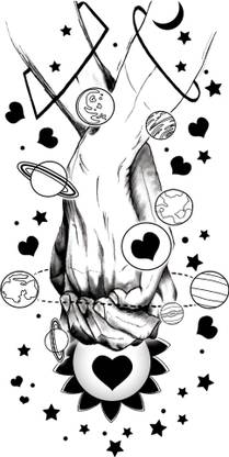 fashionoid Couple Holding Hands Heart Planets Waterproof Temporary Tattoo For Boys Girls