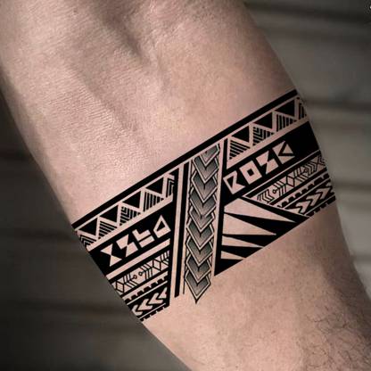 fashionoid Black Greek Aztec Hand Band Waterproof Temporary Tattoo For Boys Girls