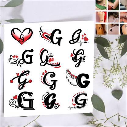 surmul Multicolor G Letter With Heart And Wings Temporary Sticker Tattoos,