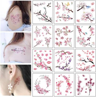 S.A.V.I S.A.V.I 12 Pcs Cherry Blossom Temporary Tattoos for Women & Girls | 4.7x4.1 inch