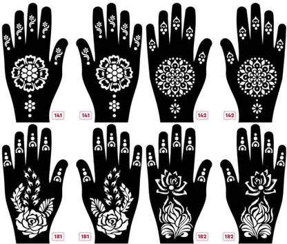 KICKWIX Set of 8 Henna Tattoo Stencil | Mehandi Stencils For Women, Girls & Kids