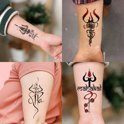 komstec Mahakaal Trishul Design Combo Pack of 4 Men Women Temporary Tattoo