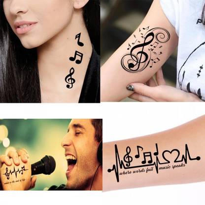 voorkoms Beautiful Music Symbols, beat Waterproof Temporary Tattoo for all boys and girls and for men and women pack of 4