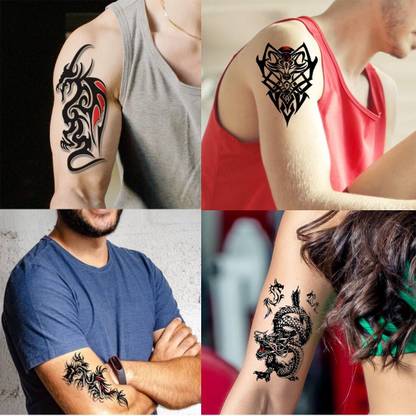 voorkoms Dragon,Bull with Tribal, Black Dragon , and Butterfly Body Waterproof Temporary Tattoo for boys and girls men and women pack of 4