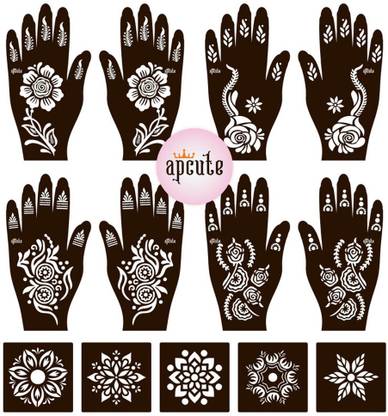 APCUTE mehandi stickers for hand 13pc set | Mehandi Stencil Stickers for Full Hand